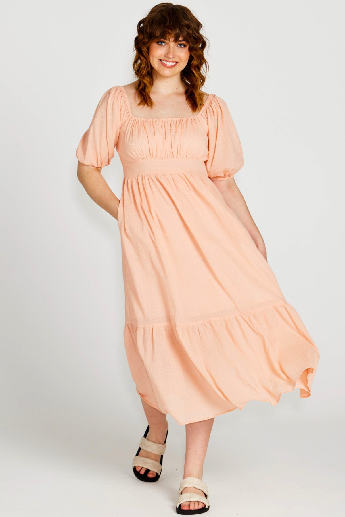 Violet Midi Dress Muted Peach