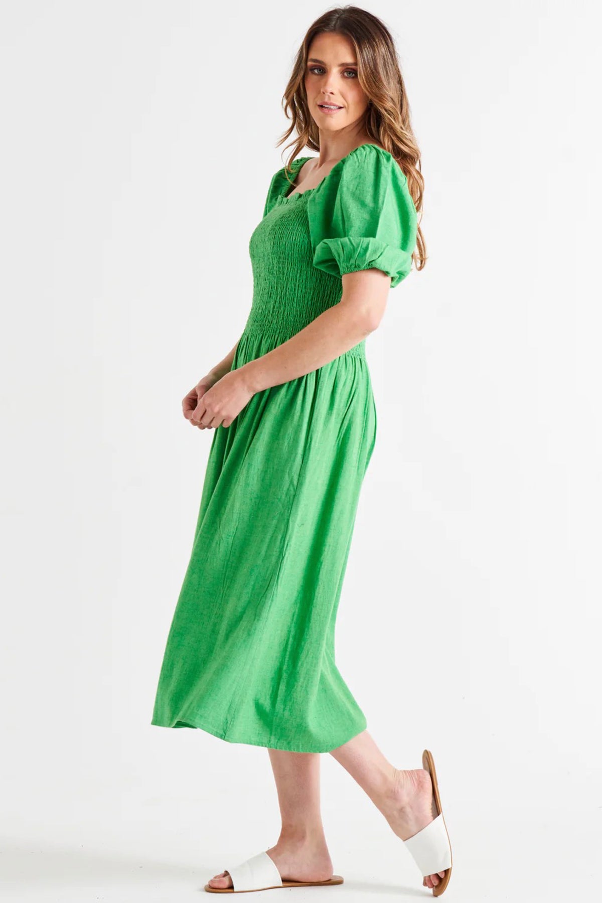 Ingrid Shoulder Dress Bright Green