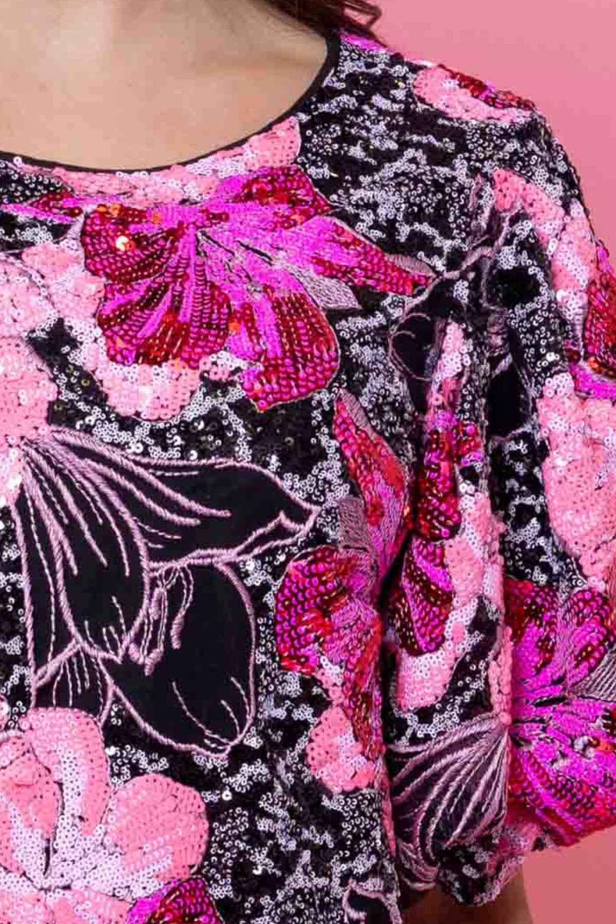 Berrie Dress Black Fluro Pink Sequin