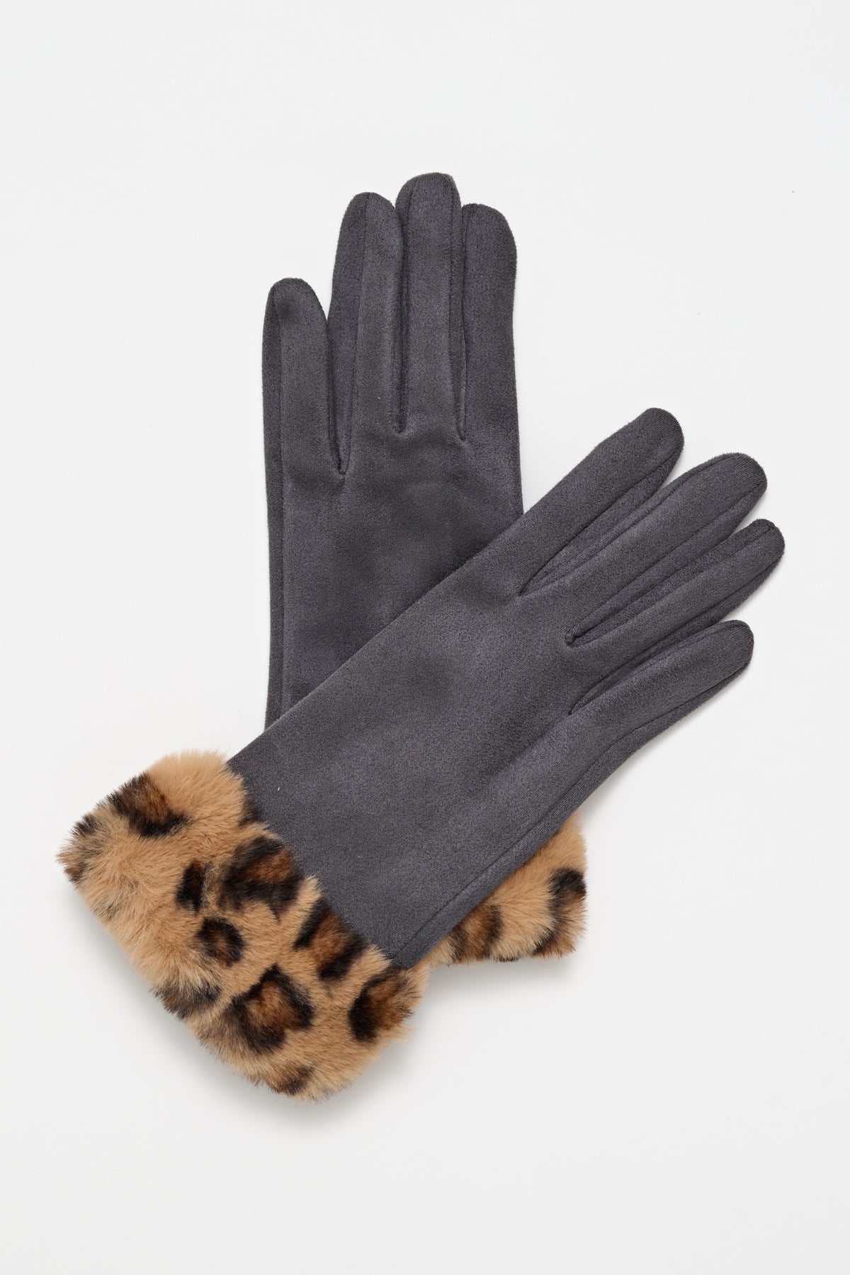 Gloves Grey With Leopard Fur