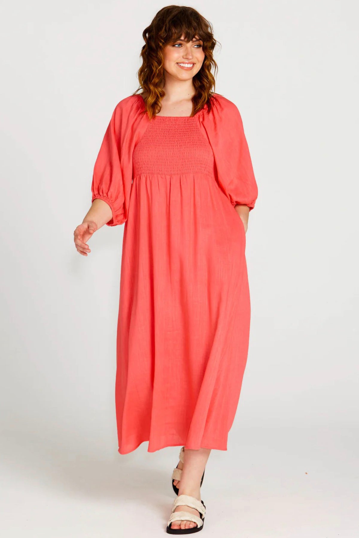 Francesca Puff Sleeve Midi Dress Pink