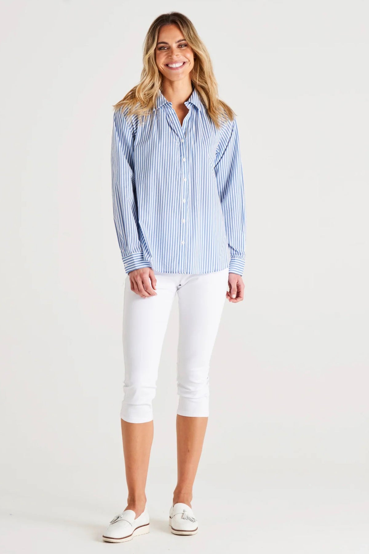 Jackie Cotton Blouse Iris Blue Stripe