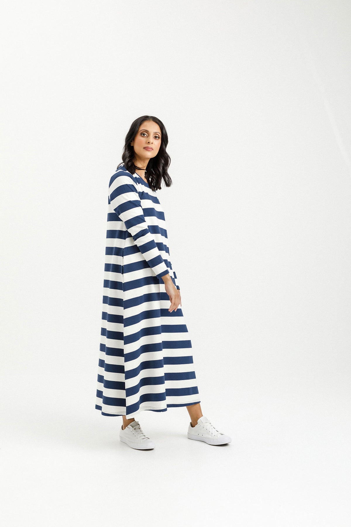 Kinsley Midi Dress Indigo Blue Stripe With Mini X