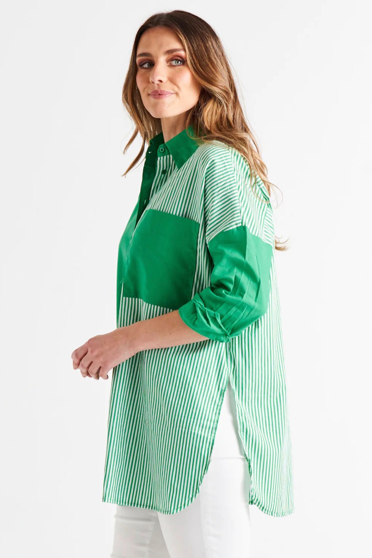 Quinn Shirt Green Stripe Block