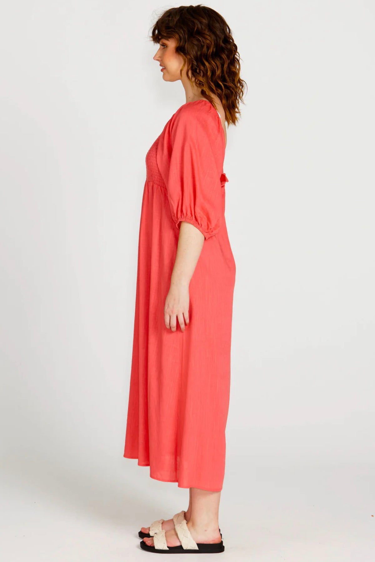 Francesca Puff Sleeve Midi Dress Pink