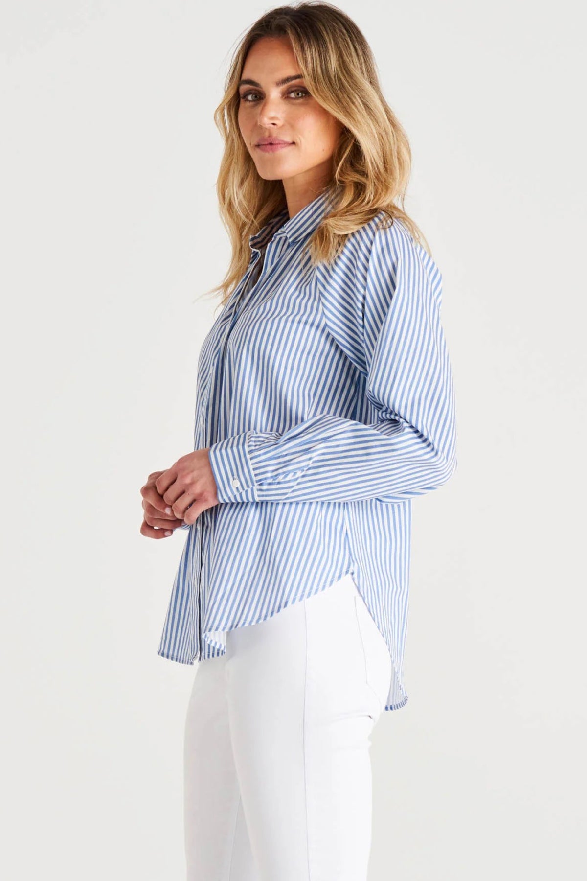 Jackie Cotton Blouse Iris Blue Stripe