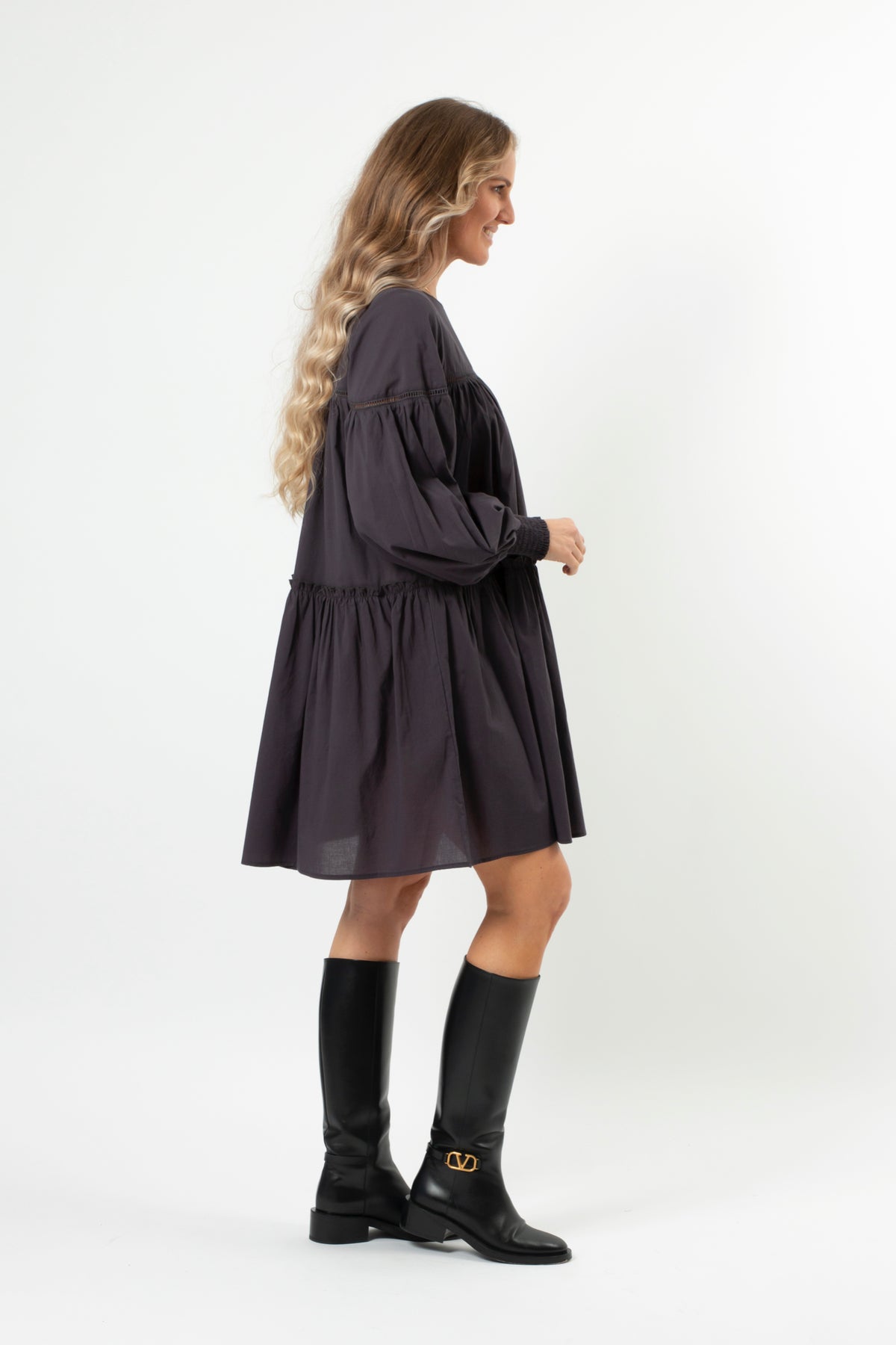 Maggie Dress Blue Charcoal