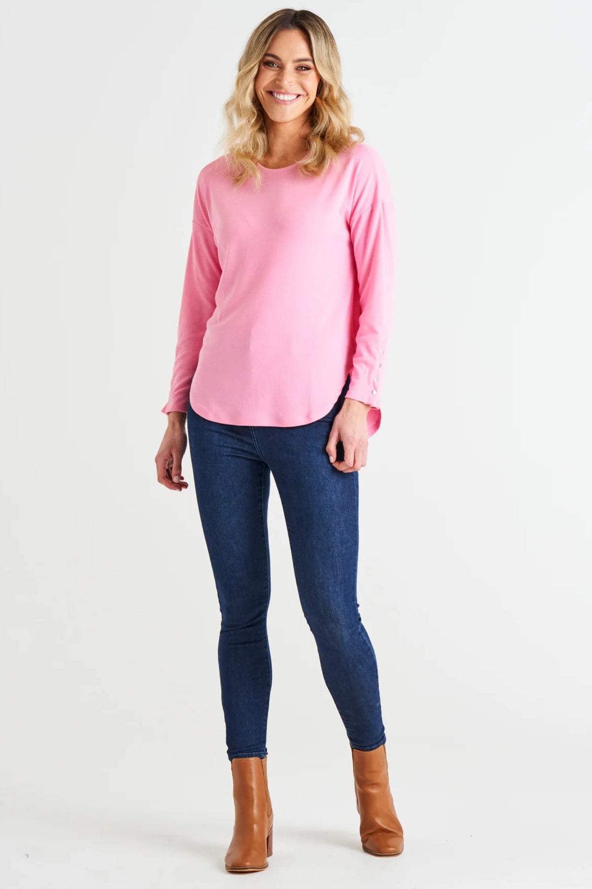 Malika Ribbed Long Sleeve Tee Candy Pink