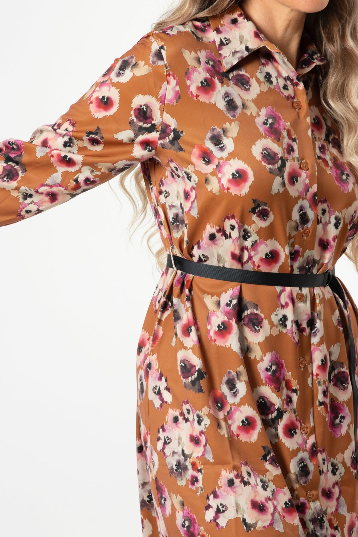 Maya Dress Blurred Blooms Rust