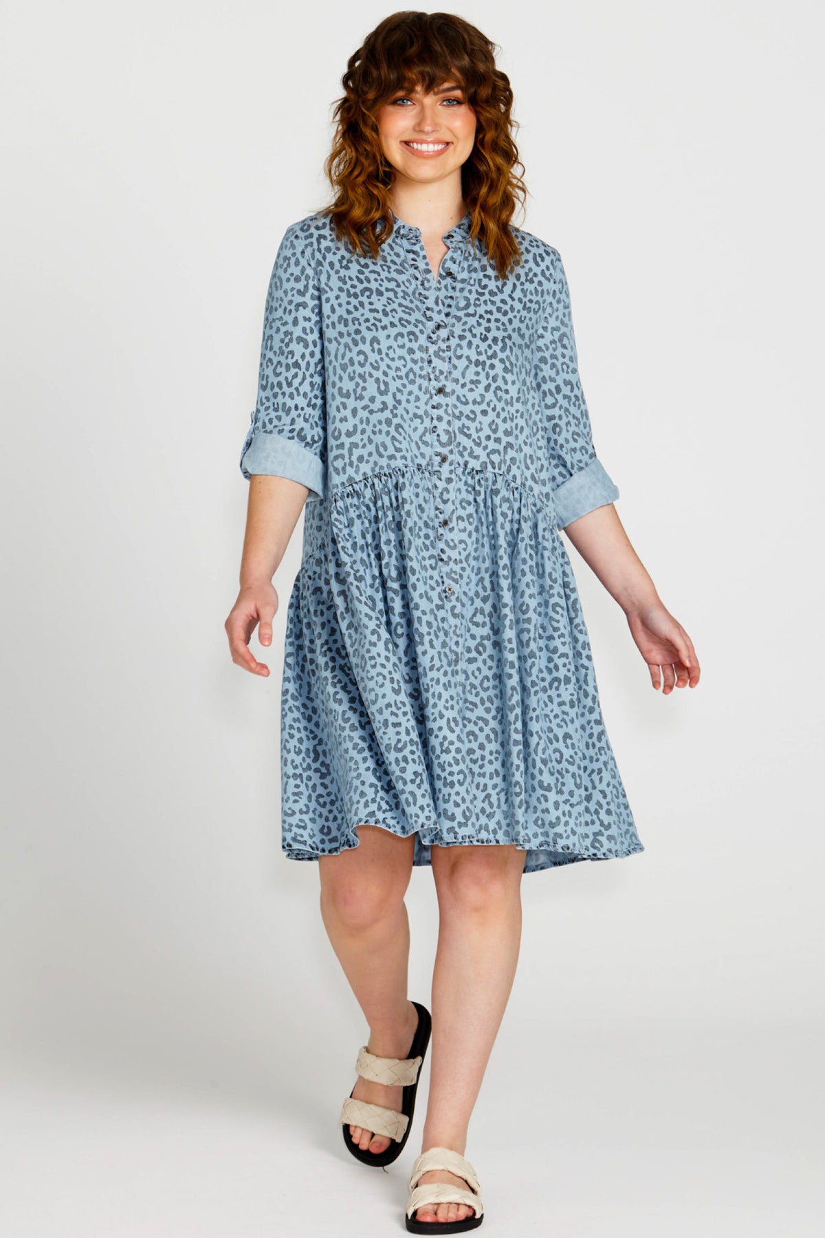 Zahlia Shirt Dress Denim Cheetah