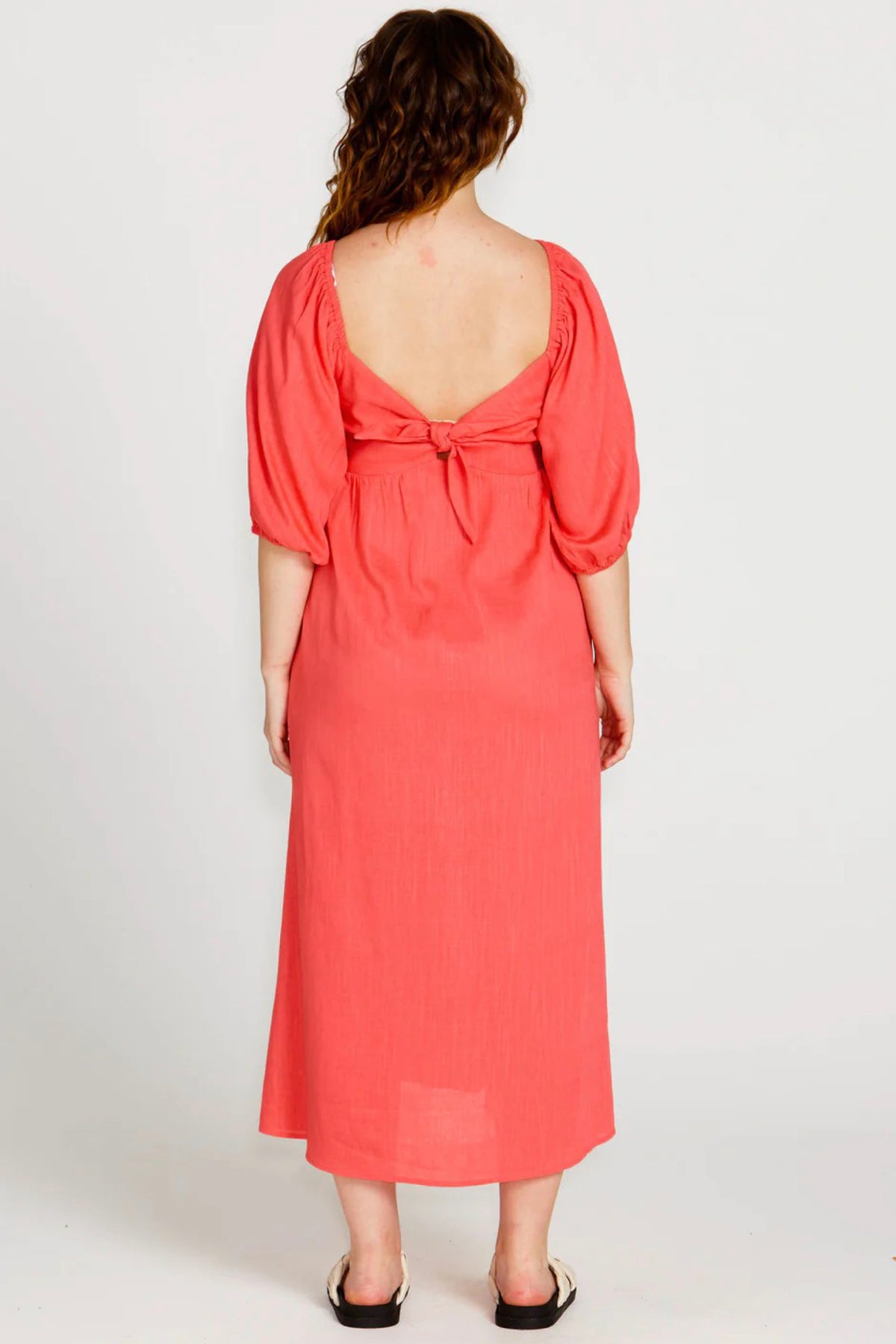 Francesca Puff Sleeve Midi Dress Pink