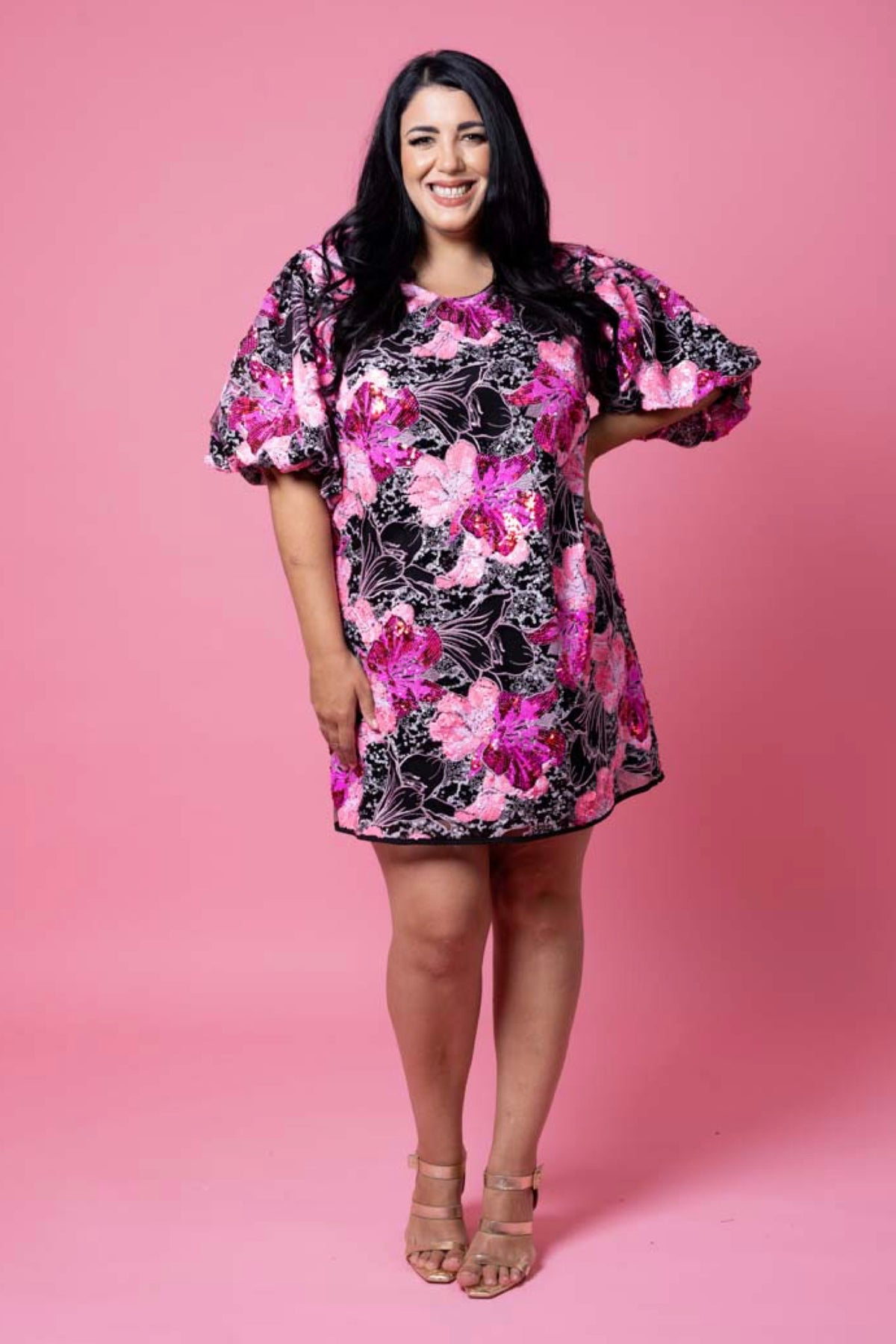 Berrie Dress Black Fluro Pink Sequin