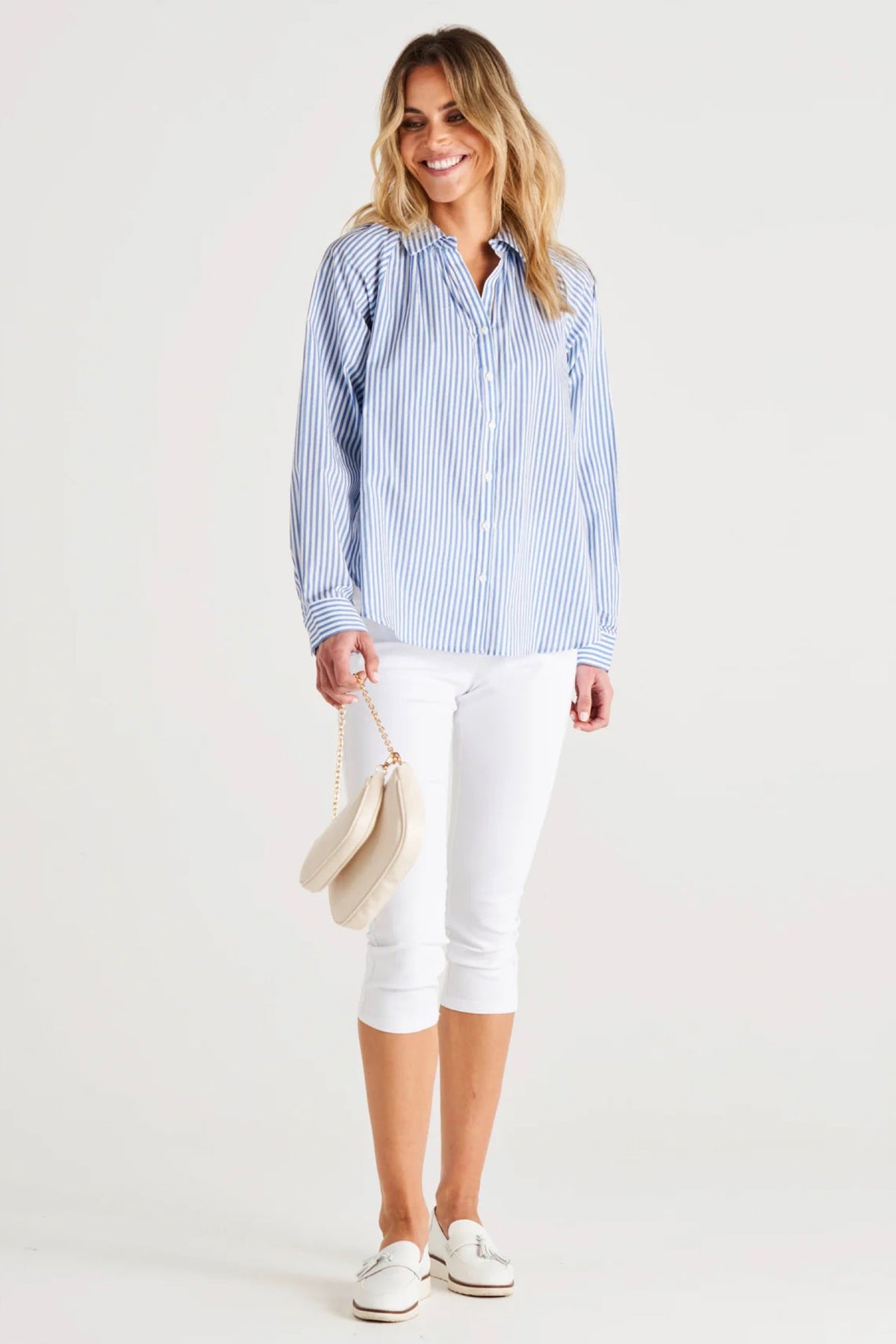 Jackie Cotton Blouse Iris Blue Stripe