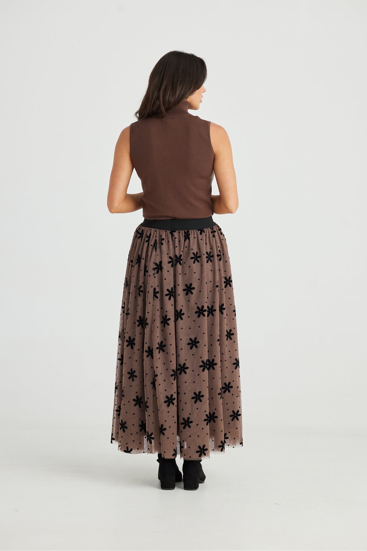 Carrie Skirt Tan Floral Dot