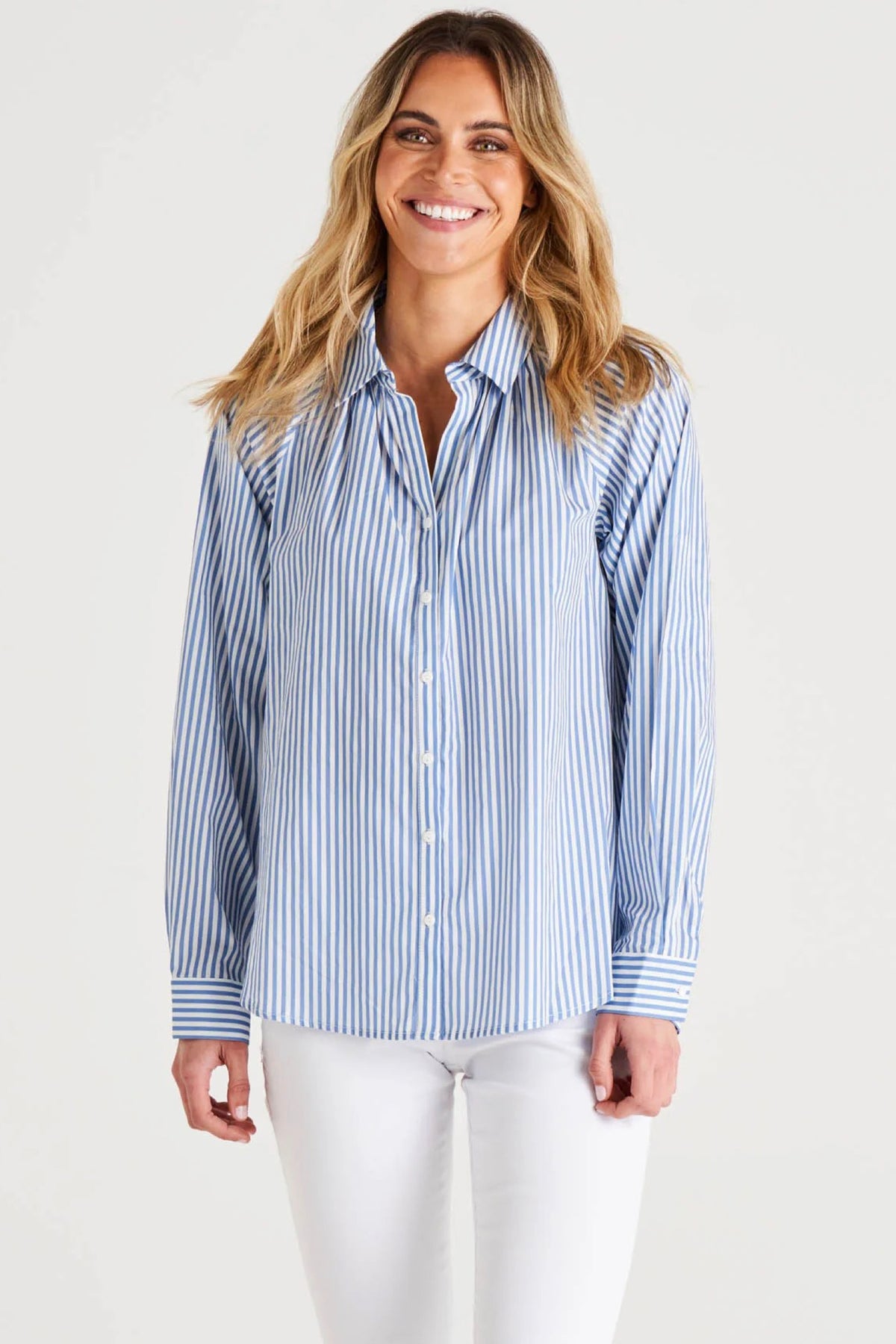 Jackie Cotton Blouse Iris Blue Stripe