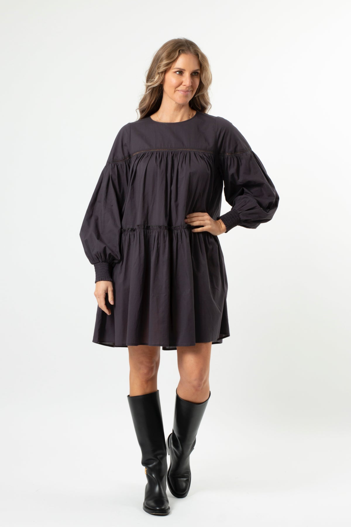 Maggie Dress Blue Charcoal