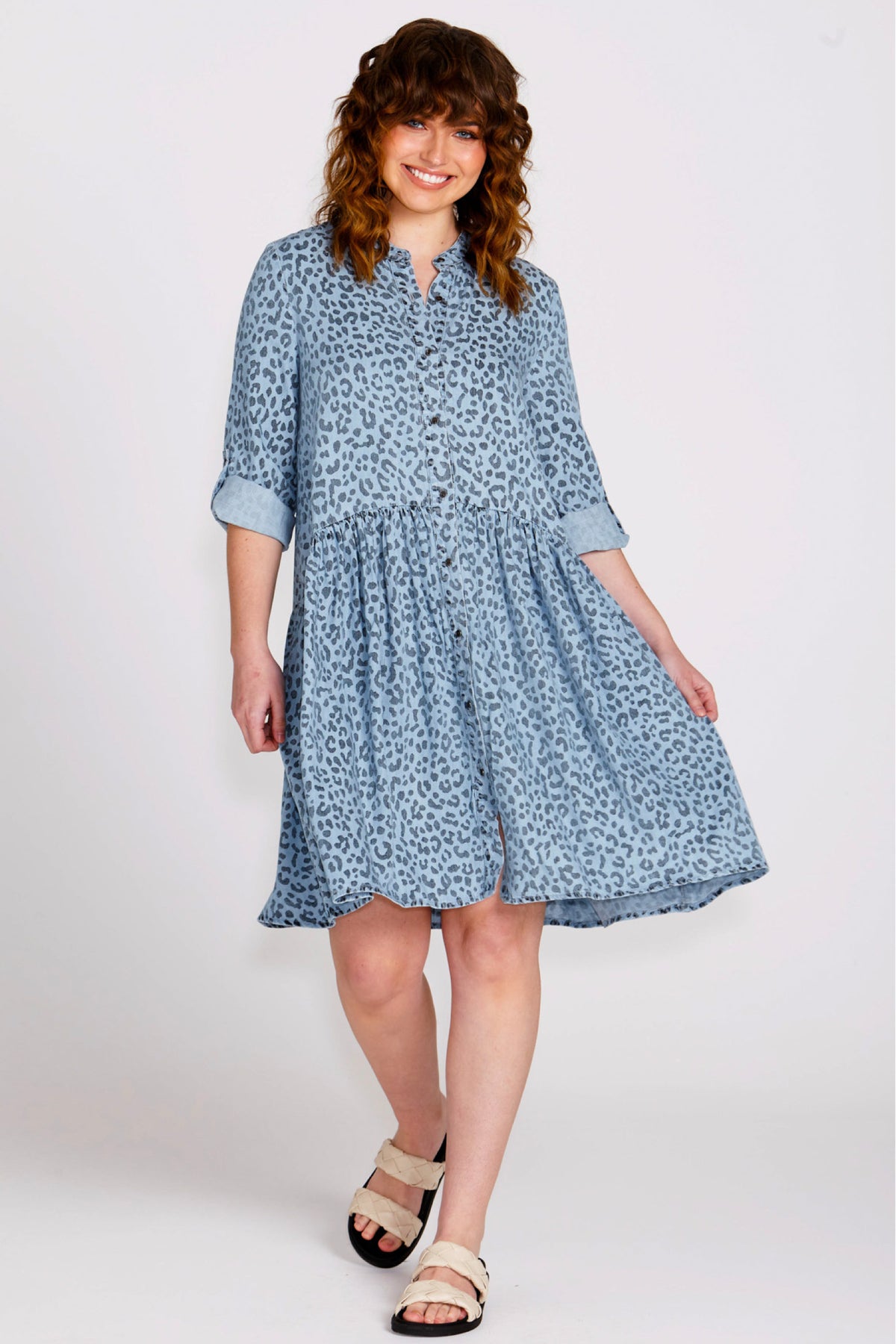 Zahlia Shirt Dress Denim Cheetah