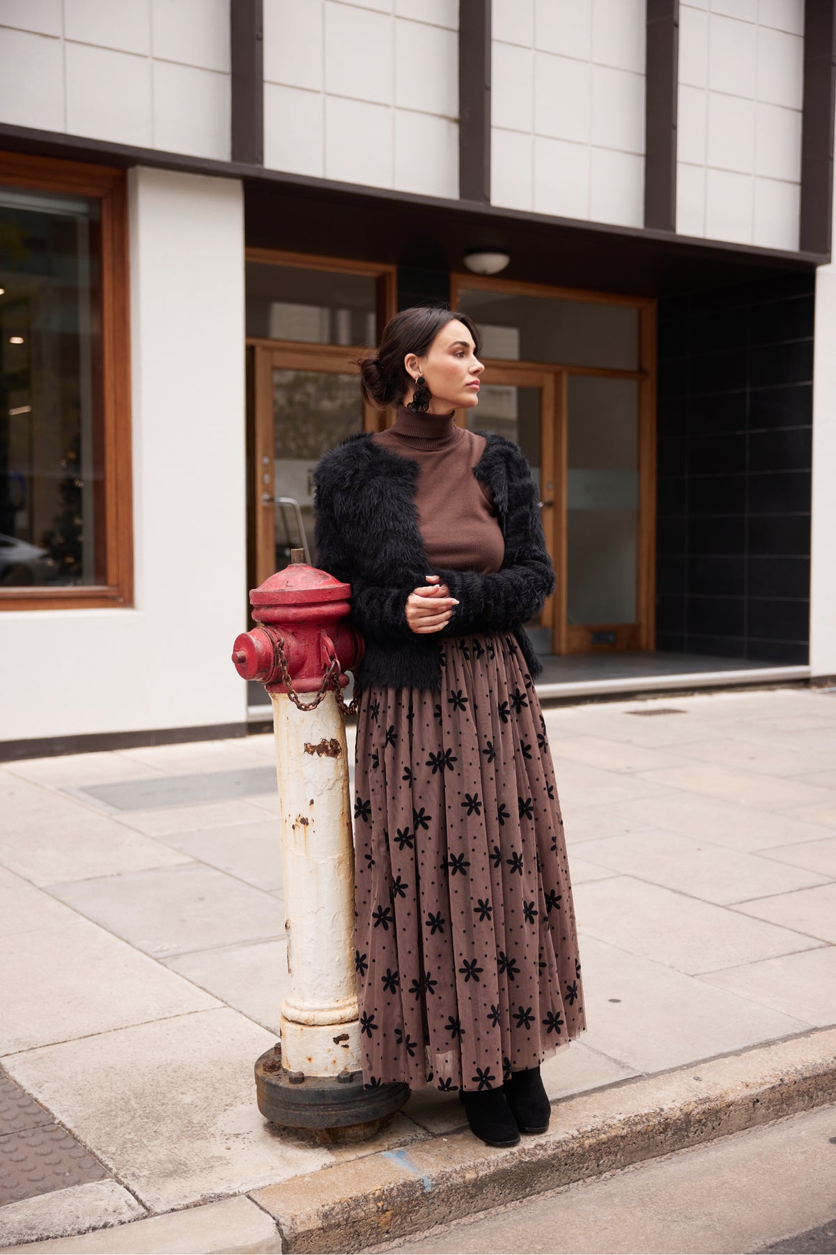 Carrie Skirt Tan Floral Dot