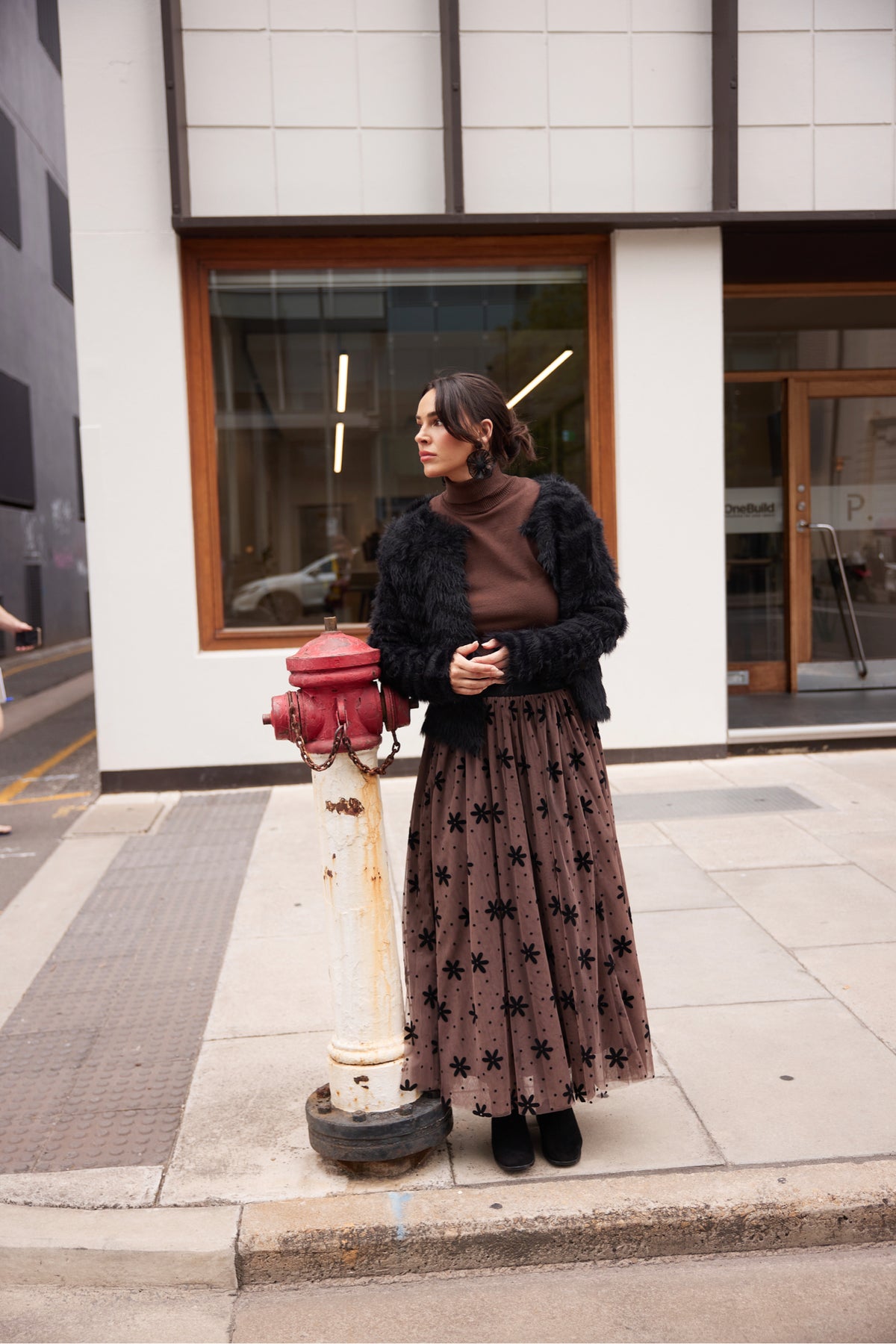 Carrie Skirt Tan Floral Dot