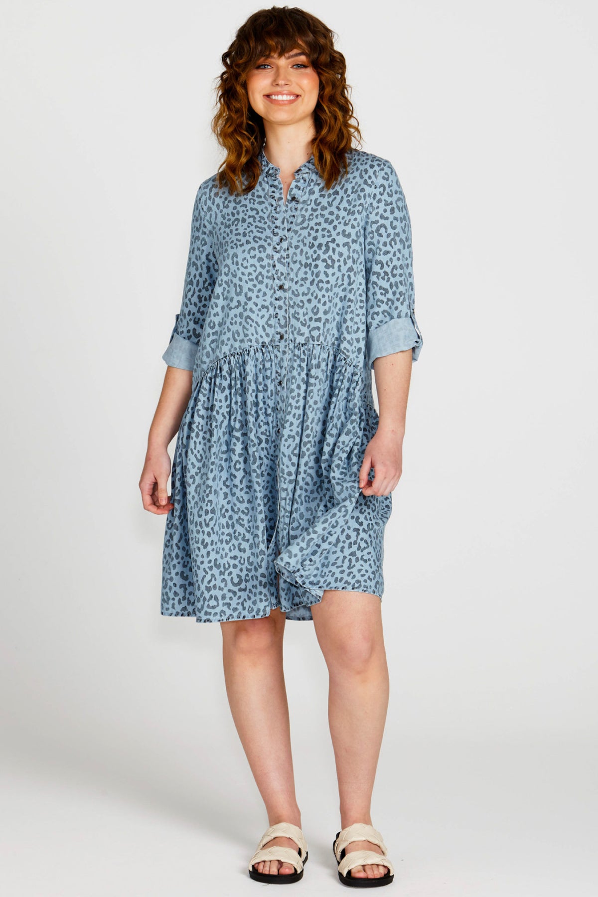 Zahlia Shirt Dress Denim Cheetah