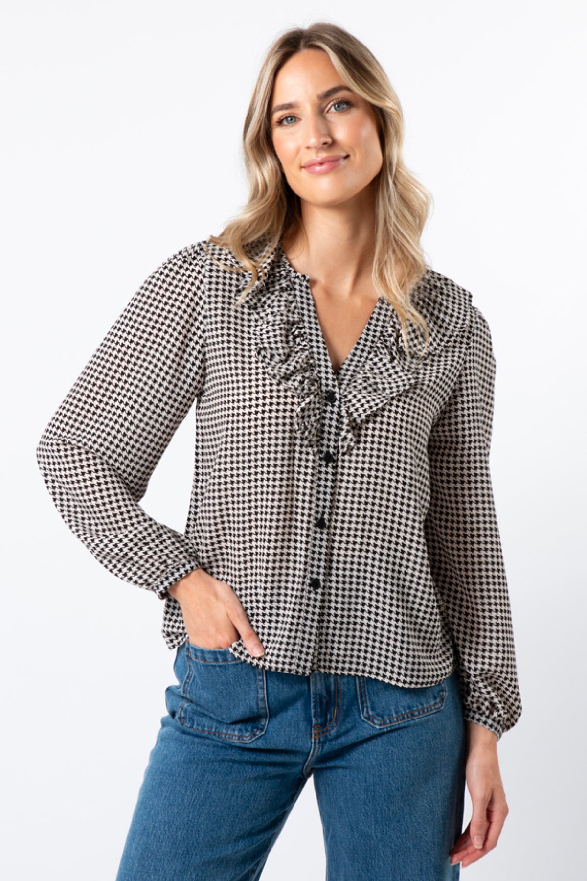 Keaton Blouse Houndstooth Black & White