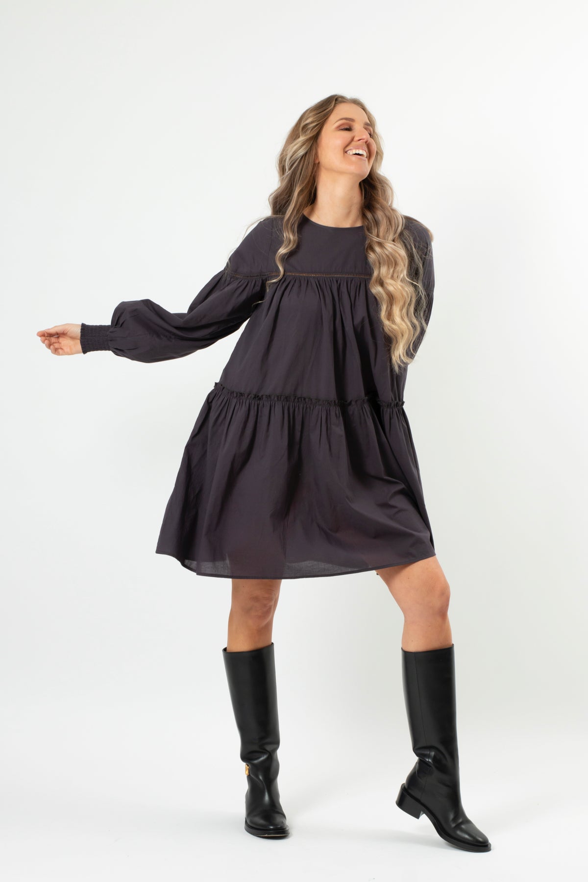 Maggie Dress Blue Charcoal