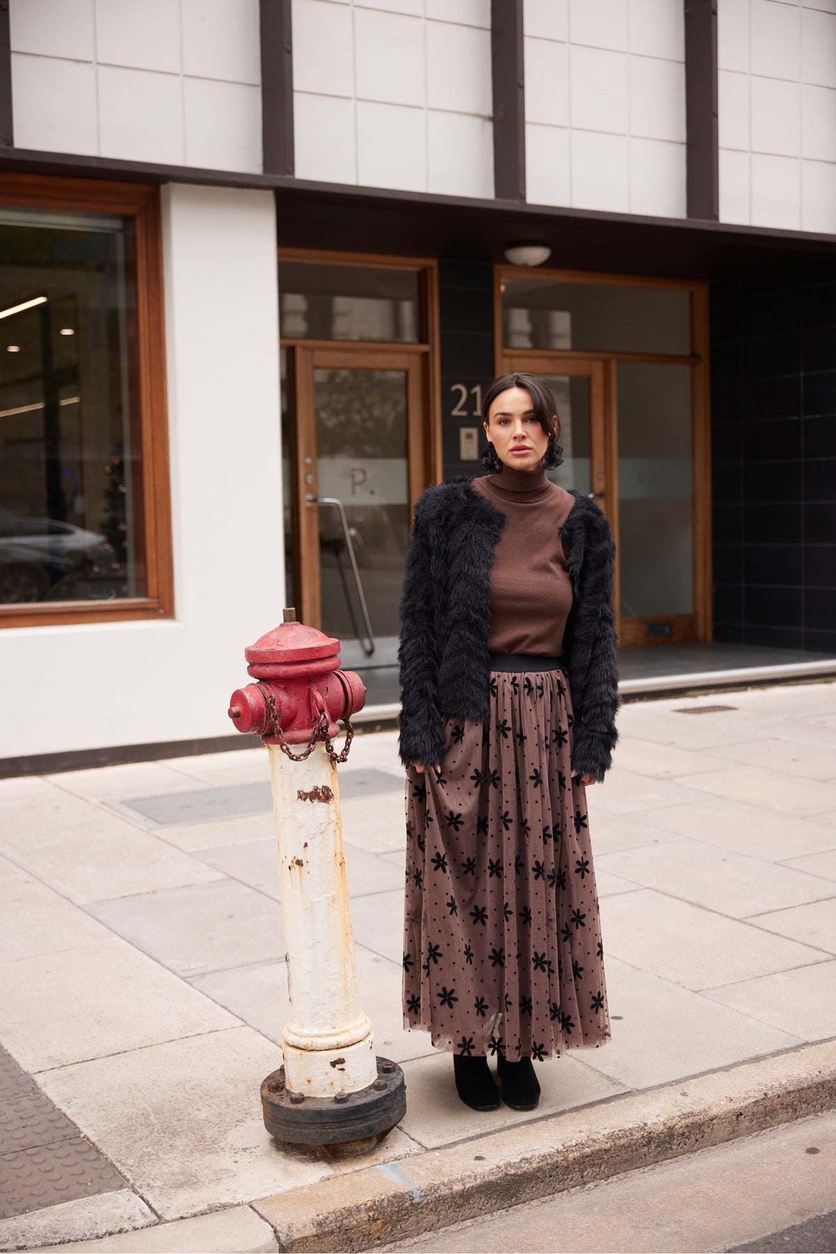 Carrie Skirt Tan Floral Dot