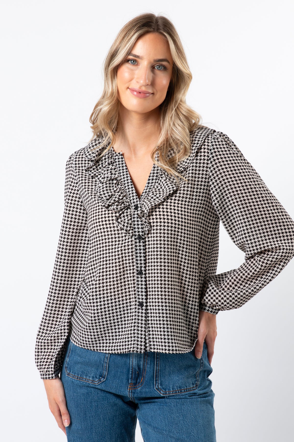 Keaton Blouse Houndstooth Black & White