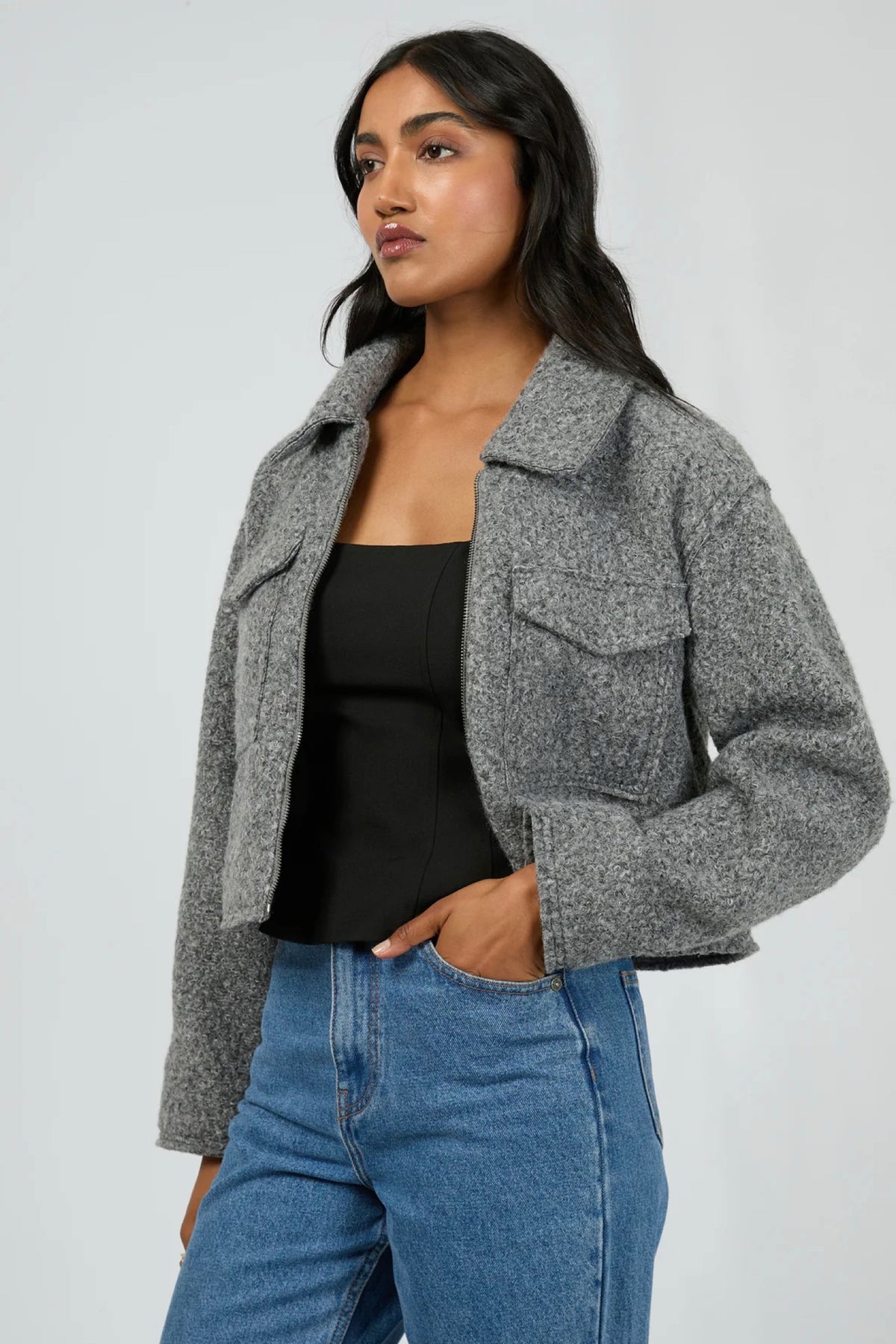 Bennet Crop Jacket Grey Marle