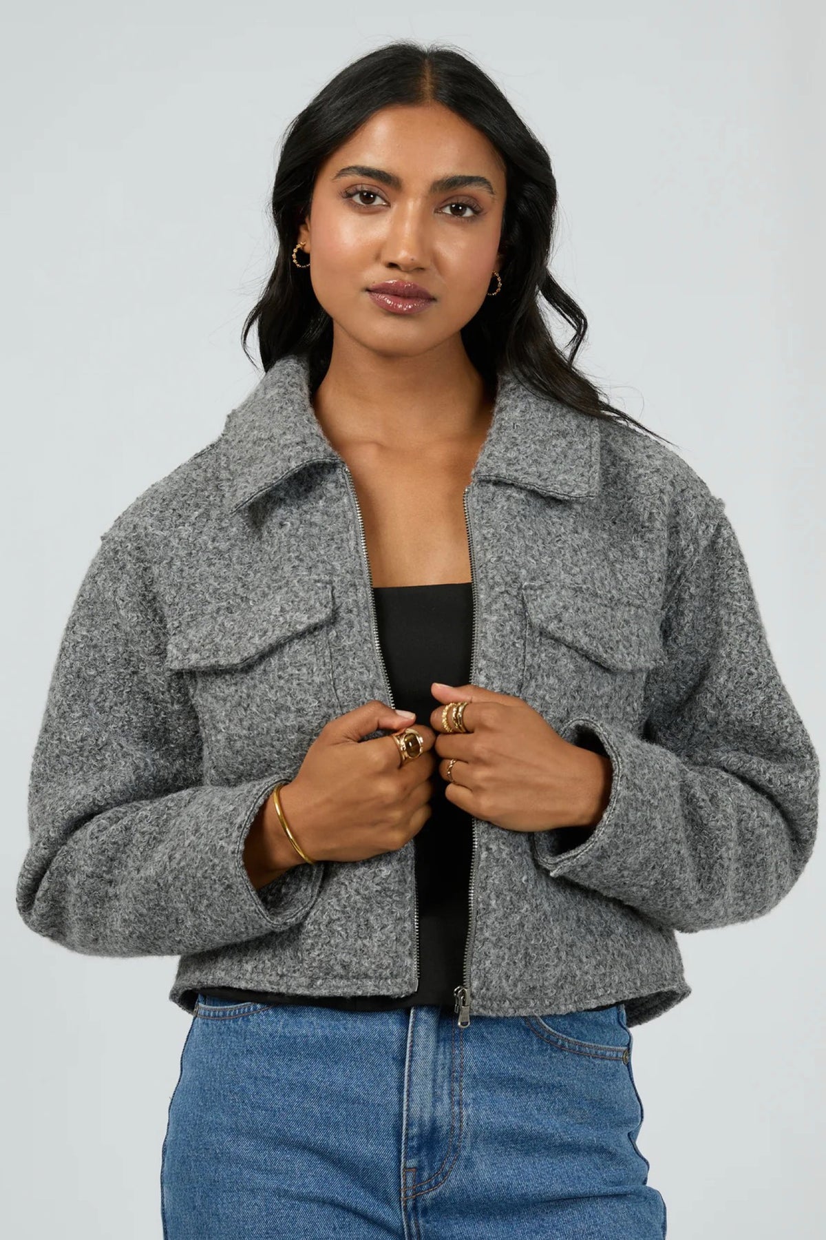 Bennet Crop Jacket Grey Marle