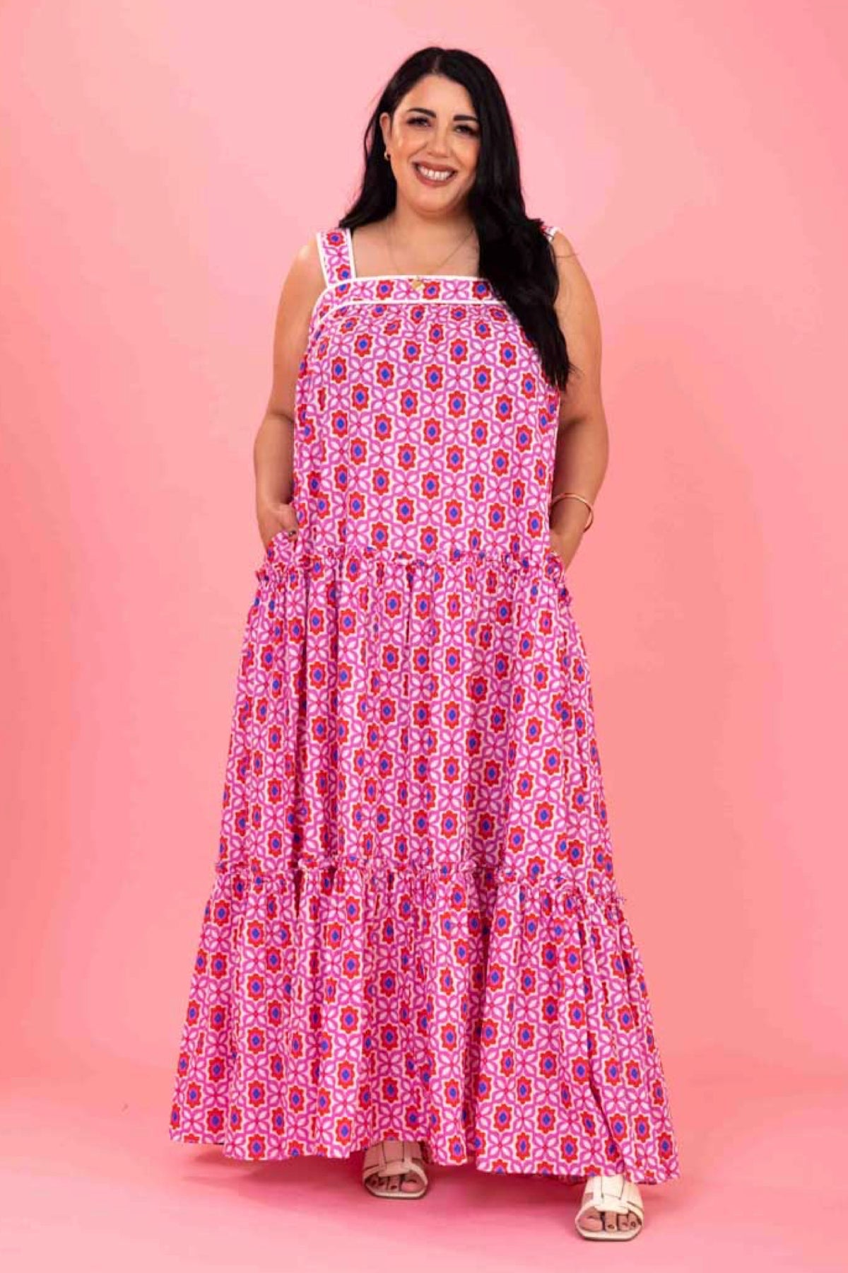 Maria Maxi Dress Pink Red Print