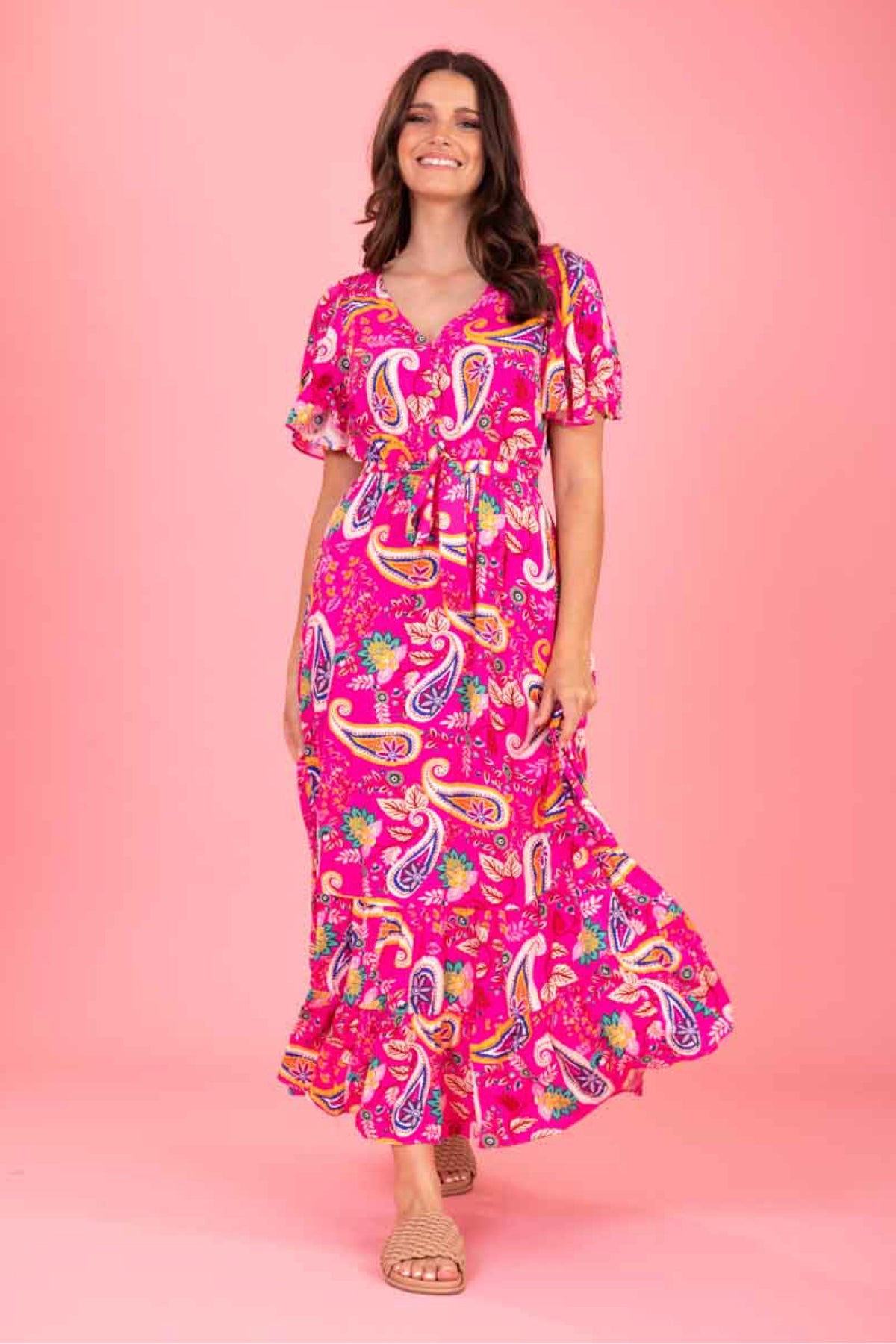 Daphine Maxi Dress Pink Paisley