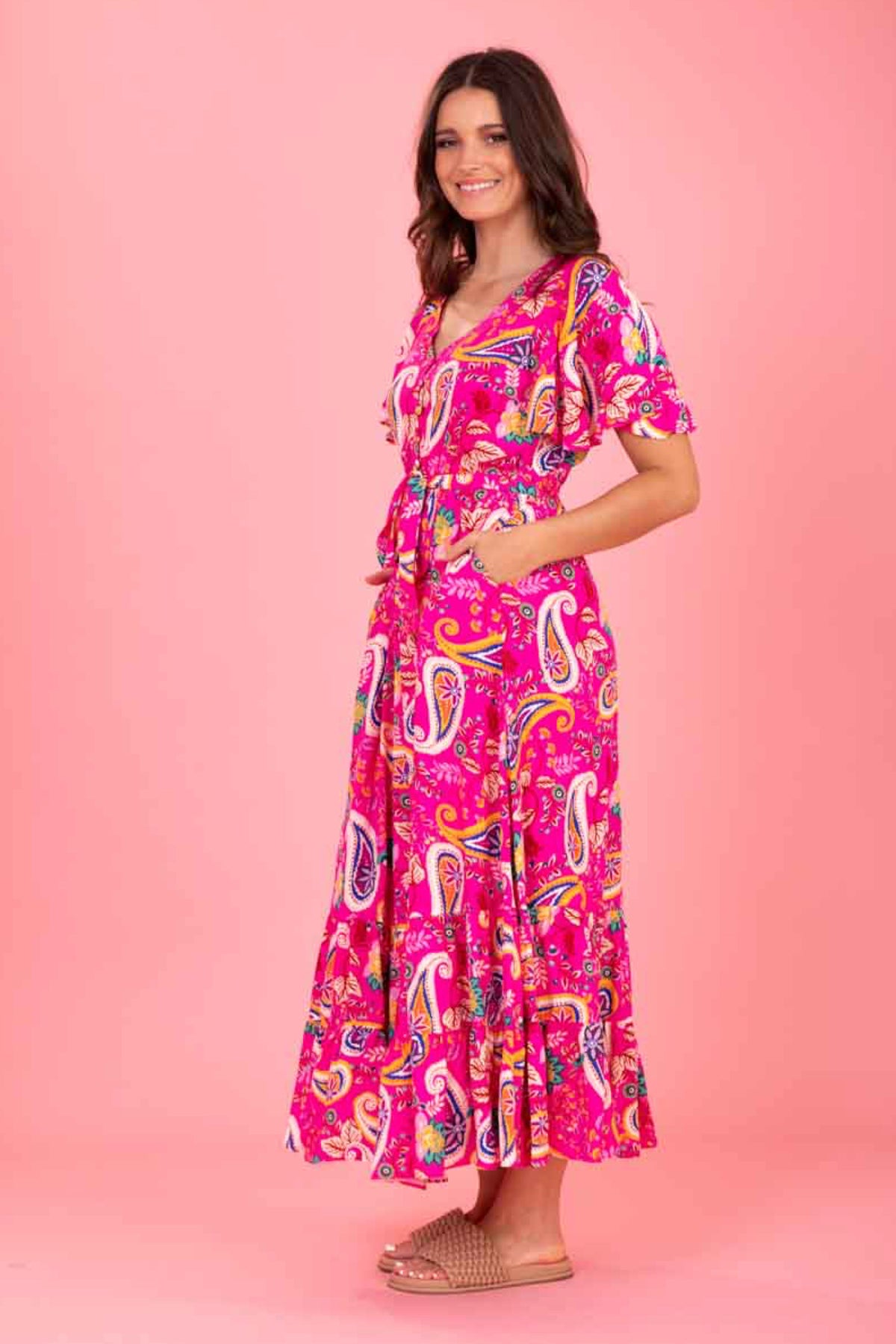 Daphine Maxi Dress Pink Paisley