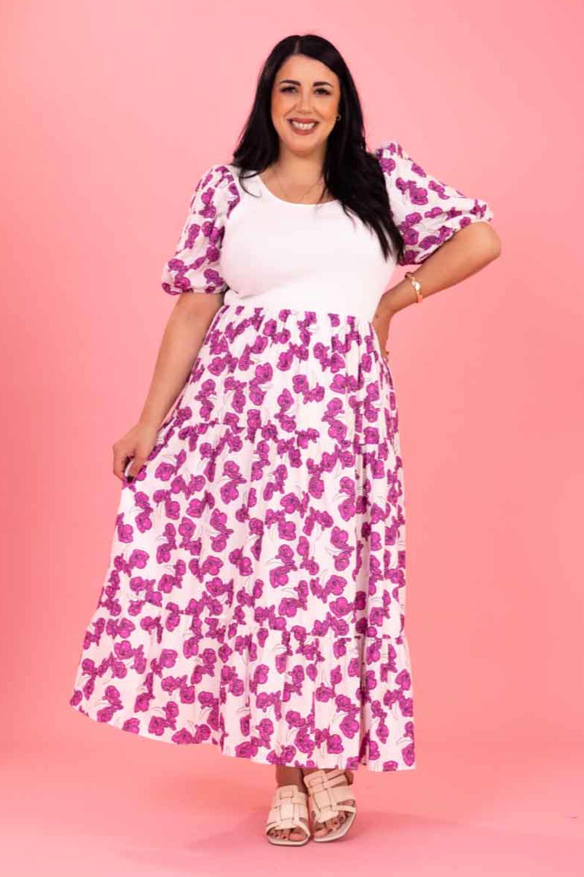 Hershey Midi Dress Striped Cerise Floral