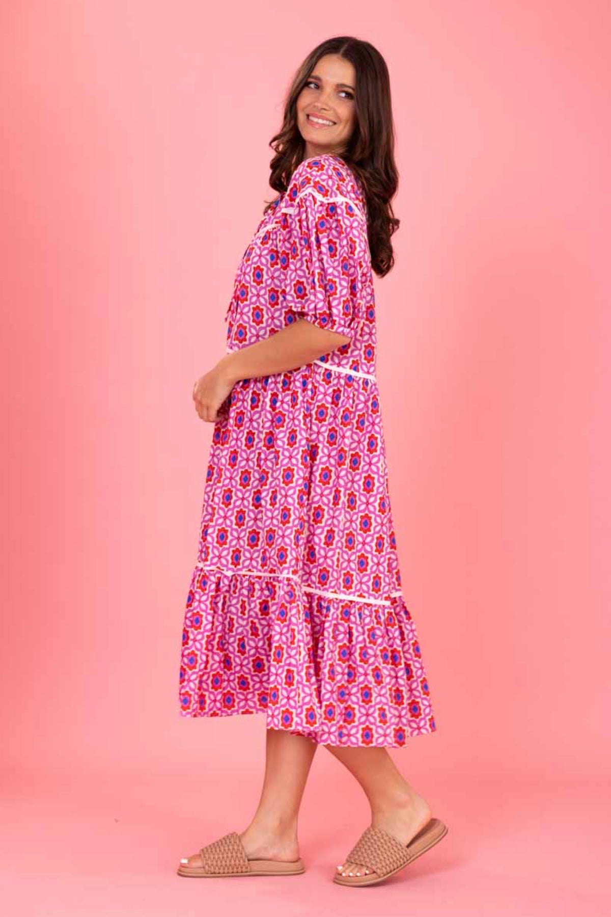 Charise Dress Pink Red Print