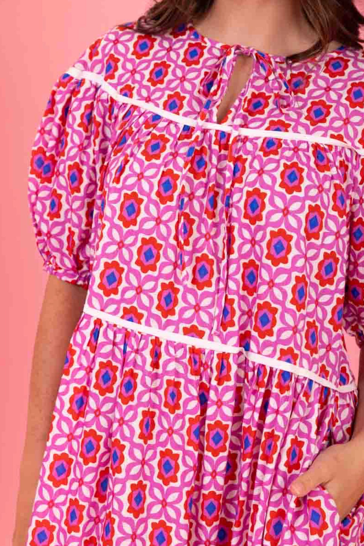 Charise Dress Pink Red Print