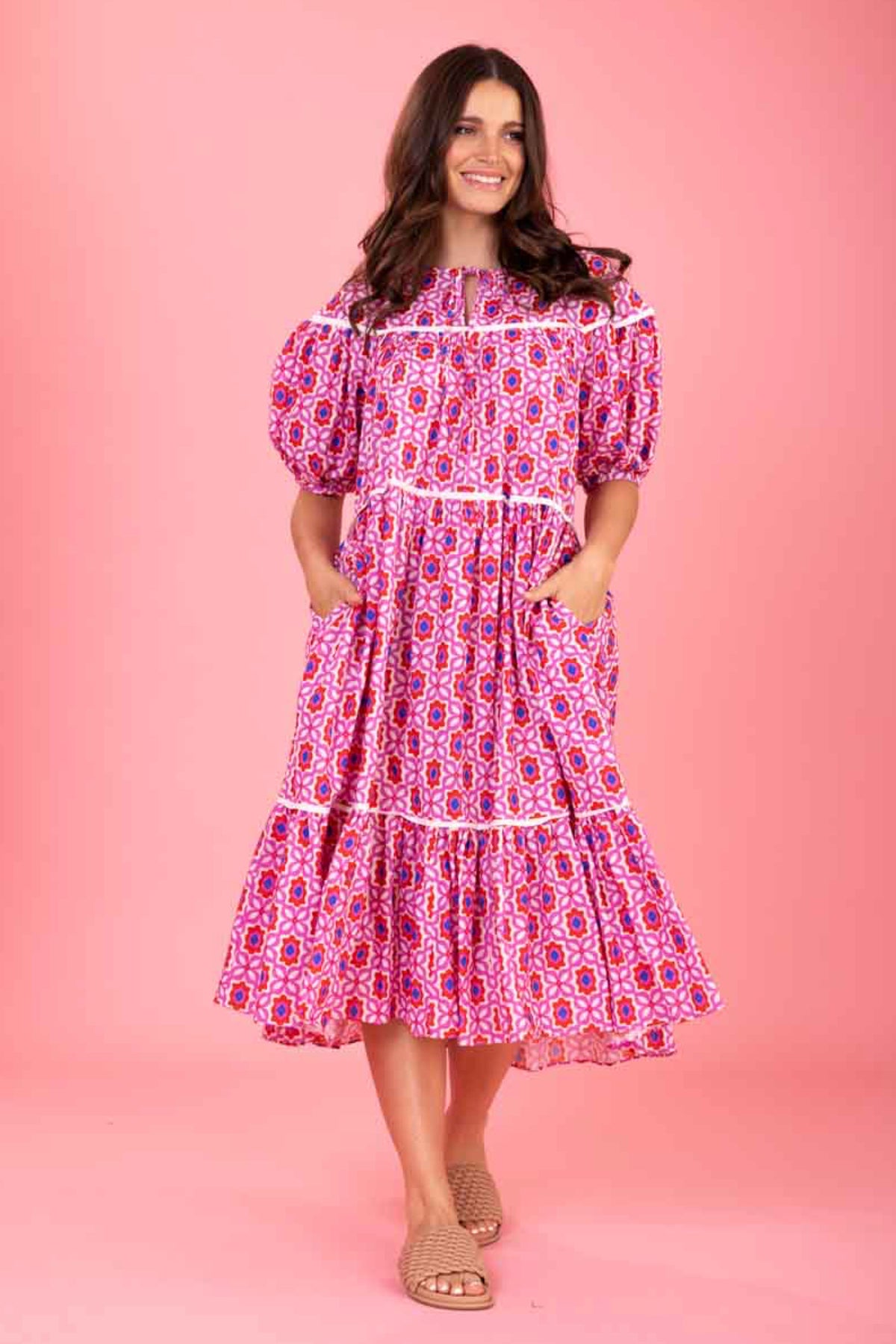 Charise Dress Pink Red Print