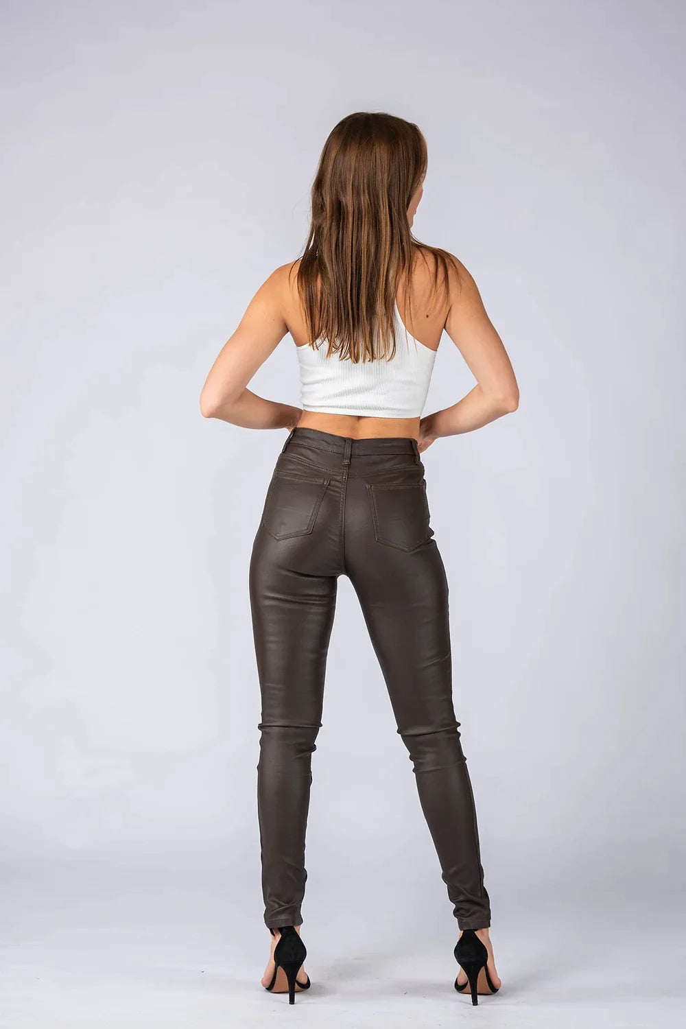 Maddi Chocolate Wet Look Stretch Jean