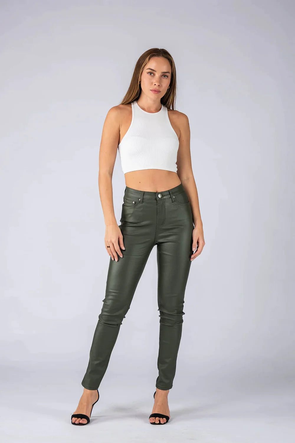 Maddi Khaki Wet Look Stretch Jean