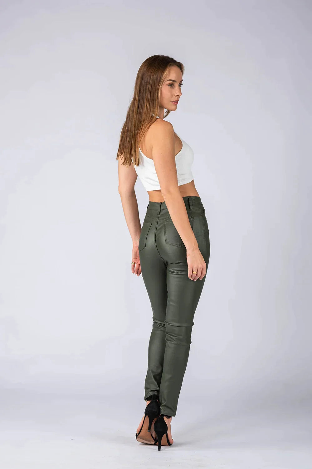 Maddi Khaki Wet Look Stretch Jean