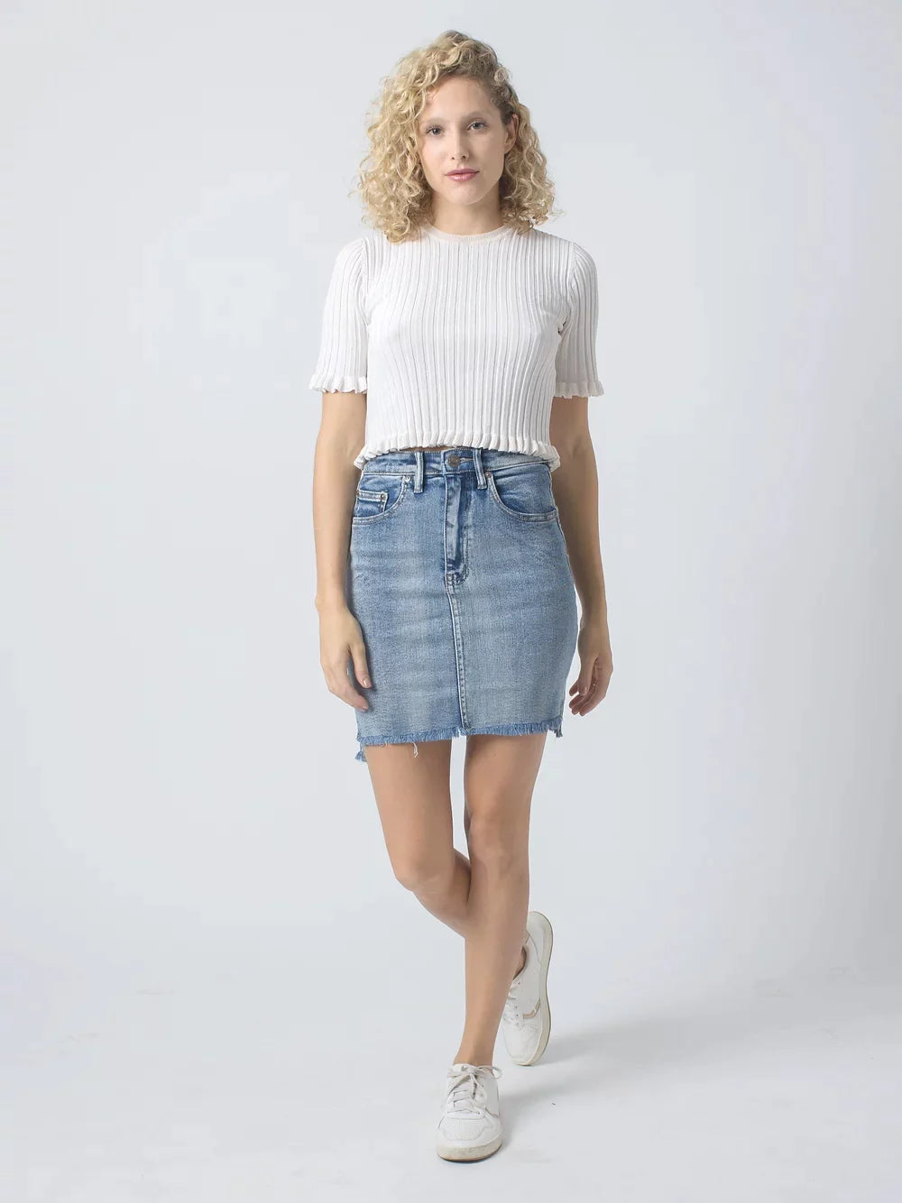 Raw Edge Denim Skirt