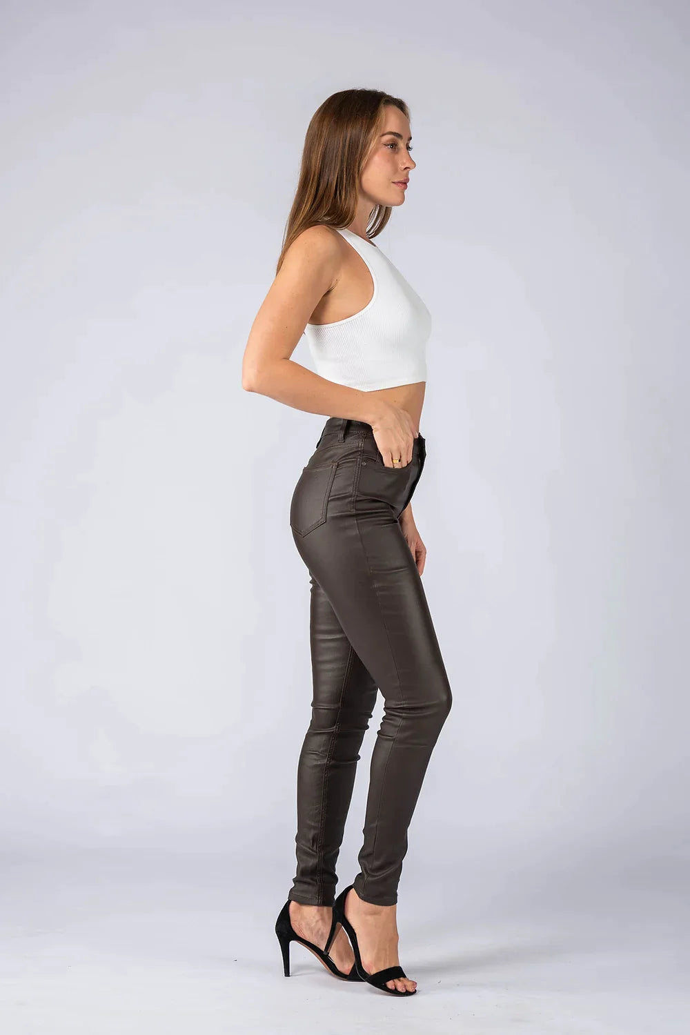 Maddi Chocolate Wet Look Stretch Jean