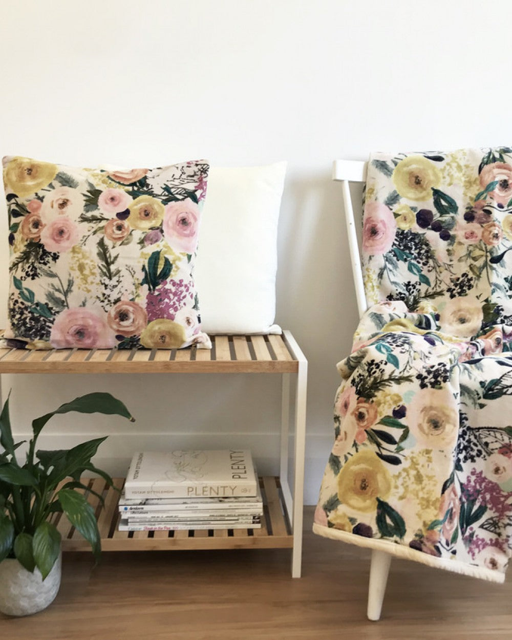 White Botanical Throw