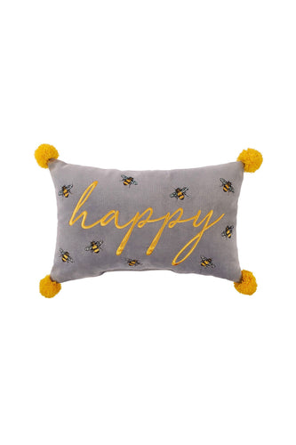Rectangle 'Happy' Bee Cushion
