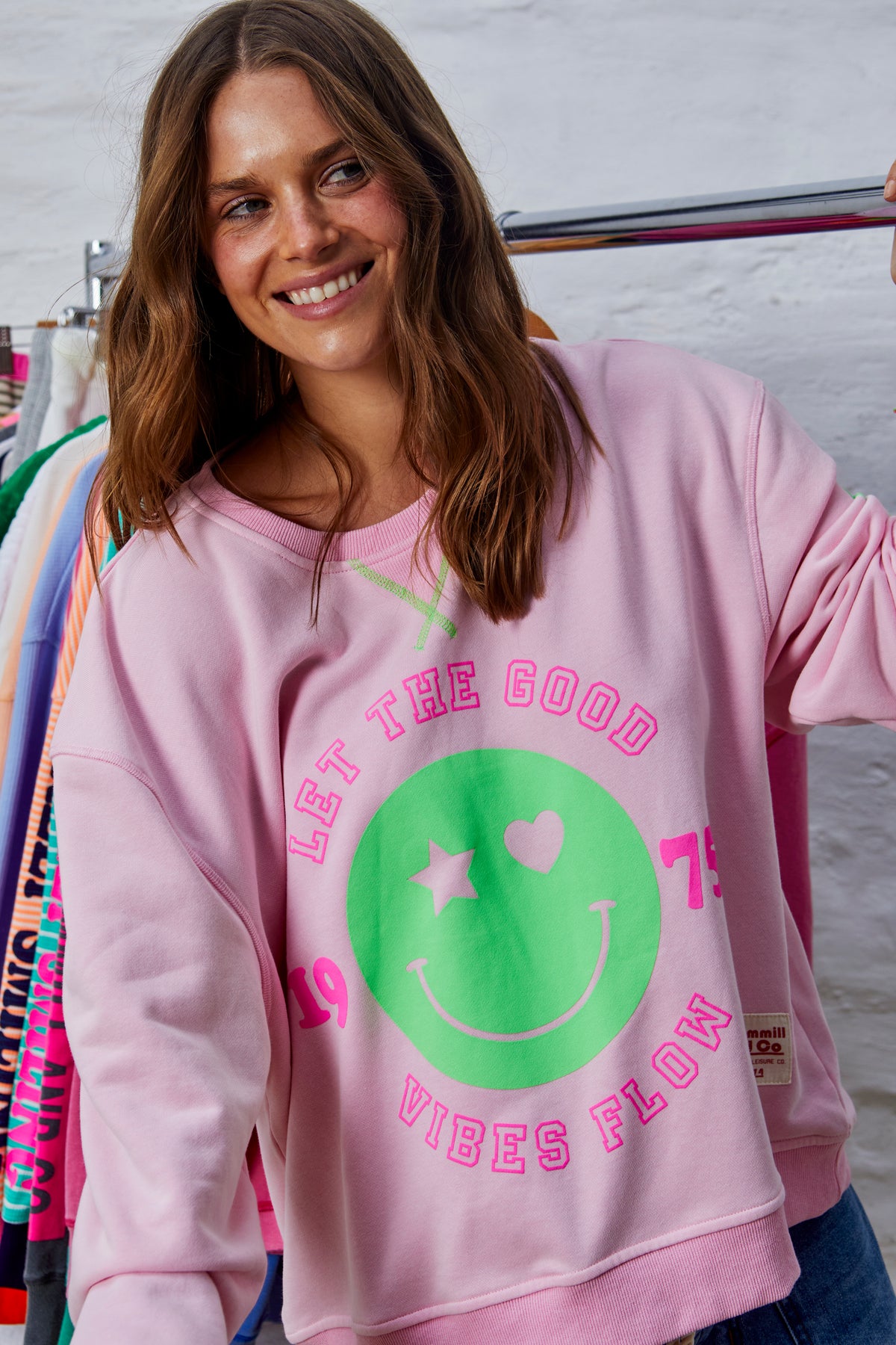 Smiley Washed Sweat Baby Pink