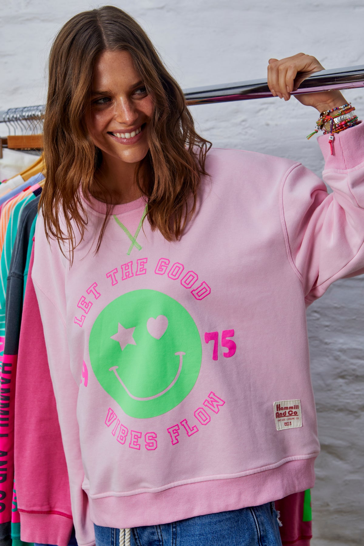 Smiley Washed Sweat Baby Pink