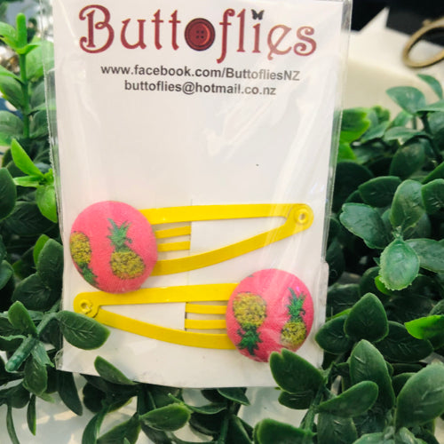 Button Hair Clips- Pineapple