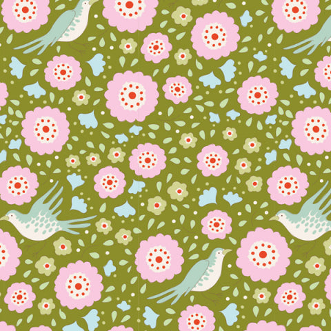 Birdpond Lovebirds Green Fabric