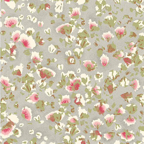 Peony Blossom Tiny Flowers Grey Fabric