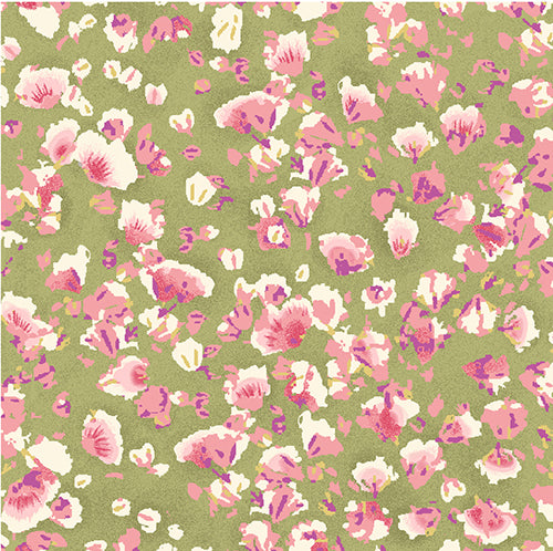 Peony Blossom Tiny Flowers Green Fabric